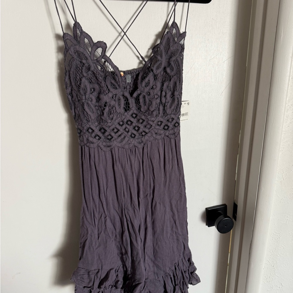Free People Lace Detail Dress in Dark Gray